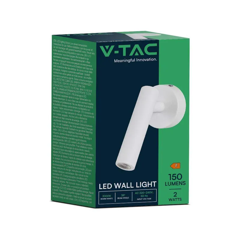 Oprawa LED V-TAC 2W Kinkiet Hotel Łóżko VT-412 4000K 150LM - Biały