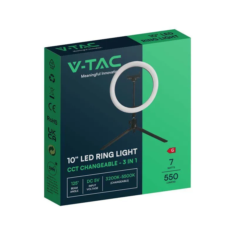 Lampa Pierścieniowa LED Ring V-TAC 10W FI255MM Statyw Pilot VT-45010 3200K-5500K 550LM