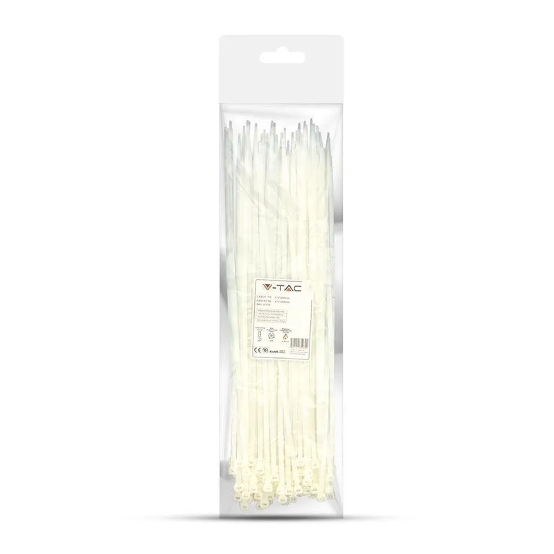 Opaski Zaciskowe V-TAC 4.5x350mm 22kg NYLON66 (Opak. 100szt) - Biała