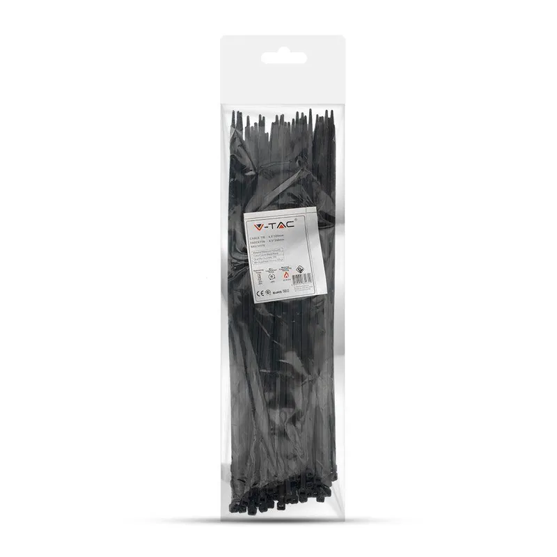 Opaski Zaciskowe V-TAC 4.5x350mm 22kg NYLON66 (Opak. 100szt) - Czarna