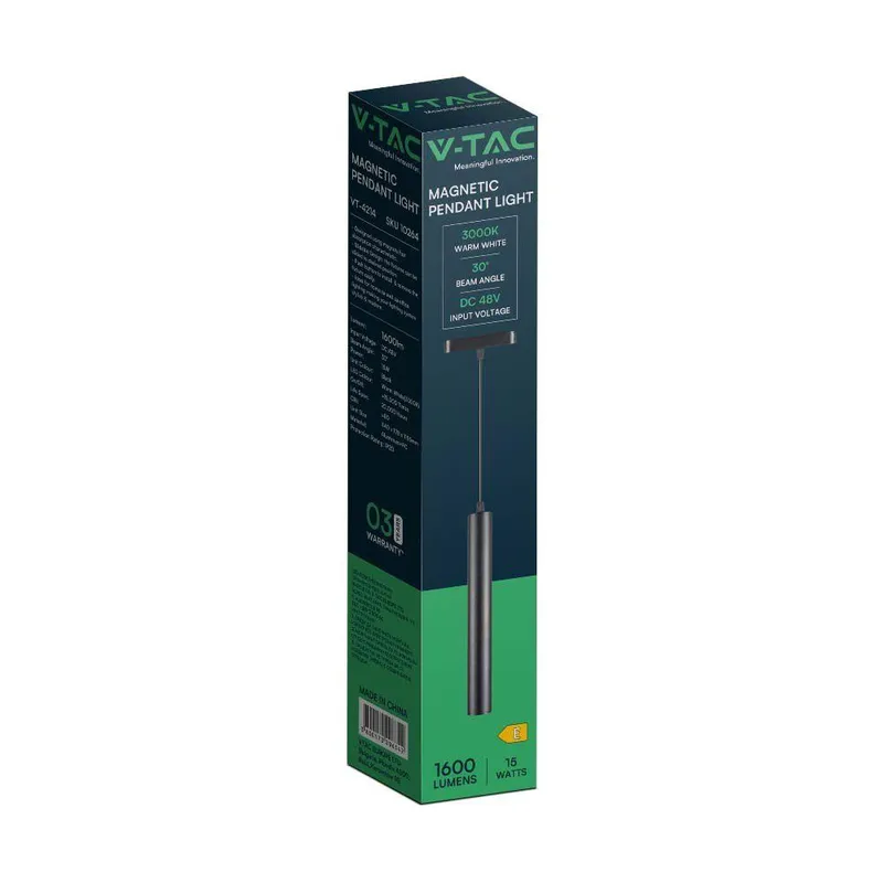 Oprawa Zwieszana Szynoprzewód Magnetyczny 48V V-TAC 15W LED 30ST VT-4214 3000K 1600LM 3 Lata Gwarancji - Czarna