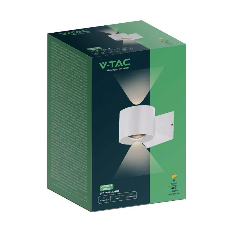 Oprawa Ścienna V-TAC 5W Kinkiet Góra Dół IP65 VT-1179 4000K 500LM - Biały