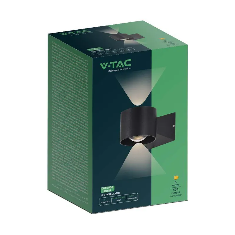 Oprawa Ścienna V-TAC 5W Kinkiet Góra Dół IP65 VT-1179 4000K 500LM - Czarny