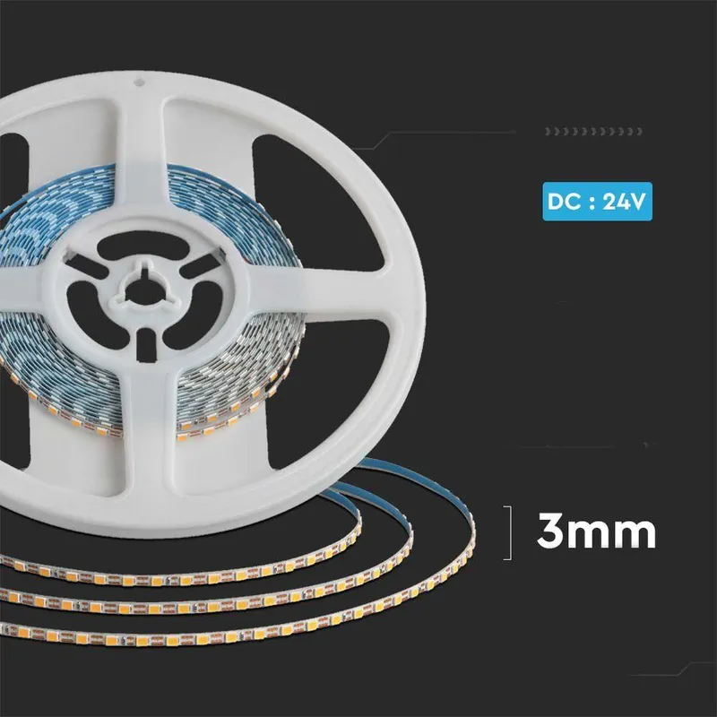 Taśma LED V-TAC SMD2835 600LED 24V IP20 2XPCB Szerokość 3mm VT-2835 6500K 800LM
