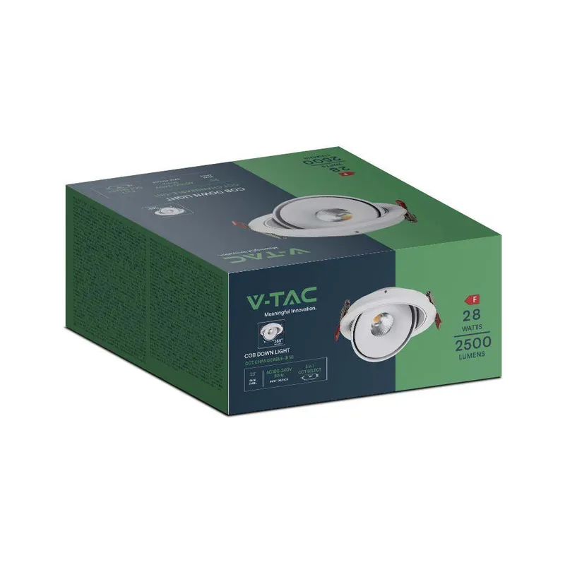 Oprawa V-TAC LED Uchylny Downlight 30W LED COB CRI90+ CCT VT-2532 3000K-4000K-6400K 2500LM - Biała