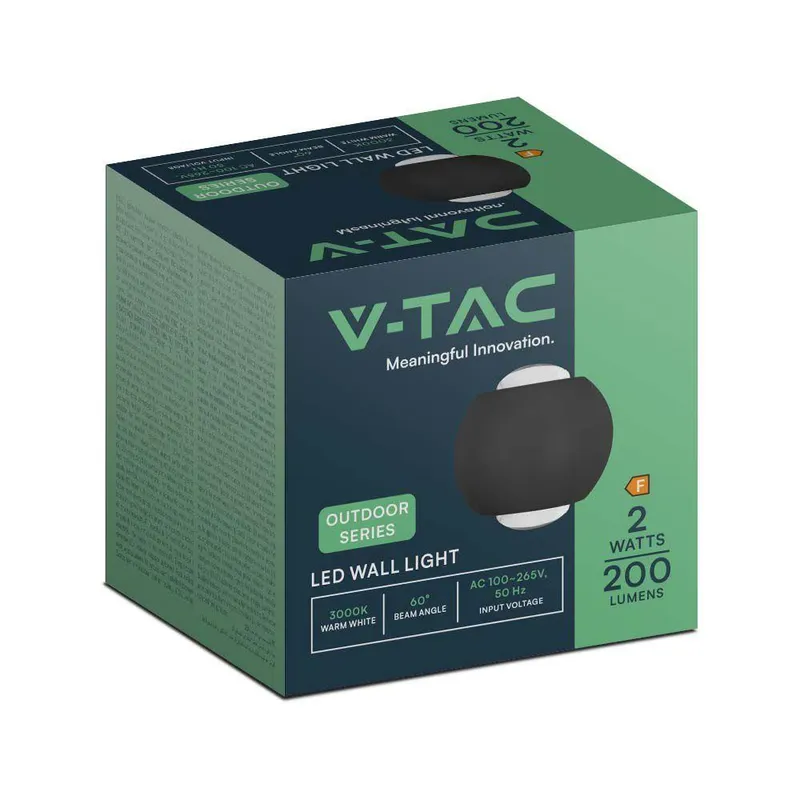 Oprawa Ścienna Góra Dół V-TAC 2W LED IP54 VT-2502 3000K 200LM - Czarna