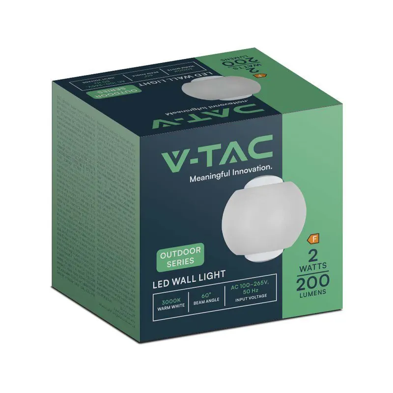 Oprawa Ścienna Góra Dół V-TAC 2W LED IP54 VT-2502 3000K 200LM - Biała