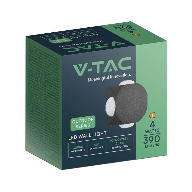 Oprawa Ścienna Góra Dół V-TAC 4W LED IP54 VT-2544 4000K 390LM - Czarna