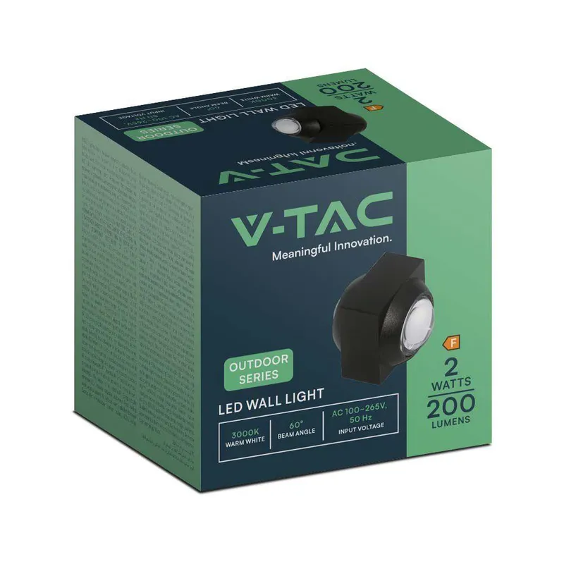 Oprawa Ścienna Góra Dół V-TAC 2W LED IP54 VT-2503 3000K 200LM - Czarna