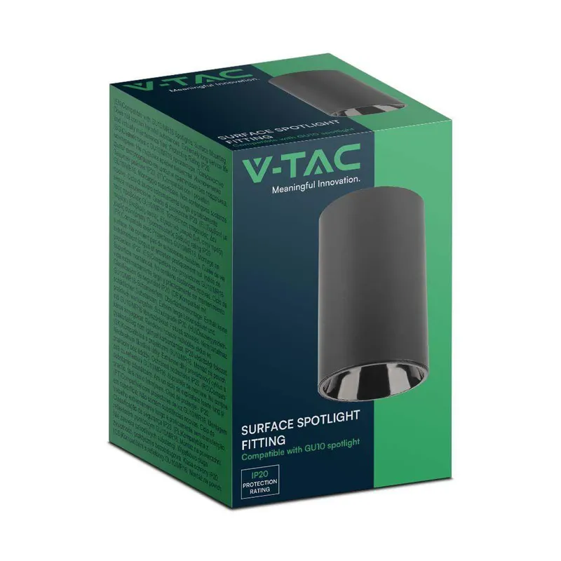 Oprawa Sufitowa V-TAC GU10 Okrągła Natynkowa Tuba 65x100mm VT-1131 3 Lata Gwarancji - Czarna