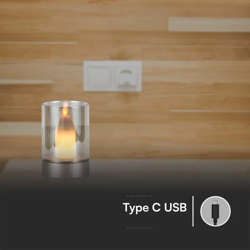 Lampka Nocna Światło Świecy V-TAC 3W LED Ładowanie USB Ściemnianie VT-7564 3000K 110LM - Złota