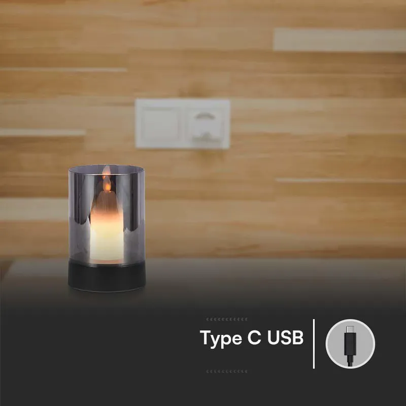 Lampka Nocna Światło Świecy V-TAC 3W LED Ładowanie USB Ściemnianie VT-7564 3000K 110LM - Czarna
