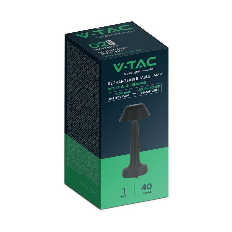 Lampka Stołowa Nocna V-TAC 2W LED 23cm Ładowanie USB CCT Ściemnianie VT-7566 3000K-6000K 40LM - Czarna