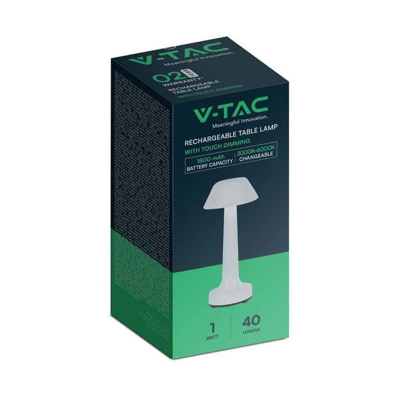 Lampka Stołowa Nocna V-TAC 2W LED 23cm Ładowanie USB CCT Ściemnianie VT-7566 3000K-6000K 40LM - Biała