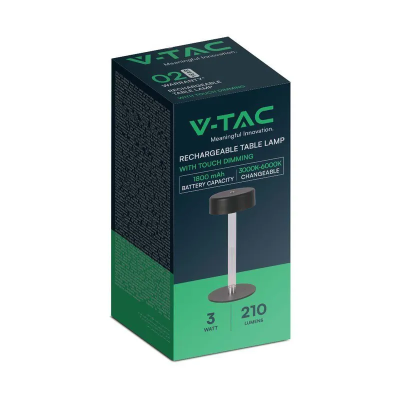 Lampka Stołowa Nocna V-TAC 3W LED 23cm Ładowanie USB CCT Ściemnianie VT-7567 3000K-6000K 210LM - Czarna