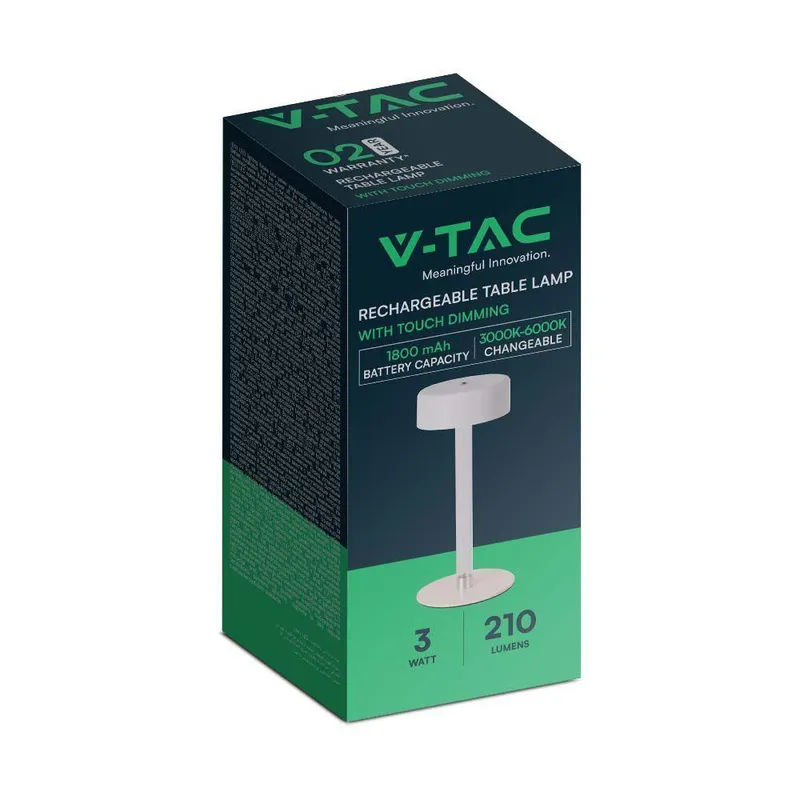 Lampka Stołowa Nocna V-TAC 3W LED 23cm Ładowanie USB CCT Ściemnianie VT-7567 3000K-6000K 210LM - Biała