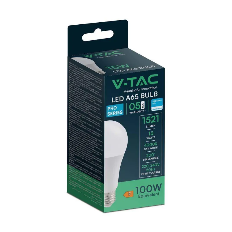 Żarówka LED V-TAC SAMSUNG CHIP 15W E27 A65 VT-21015 6500K 1521LM 5 Lat Gwarancji