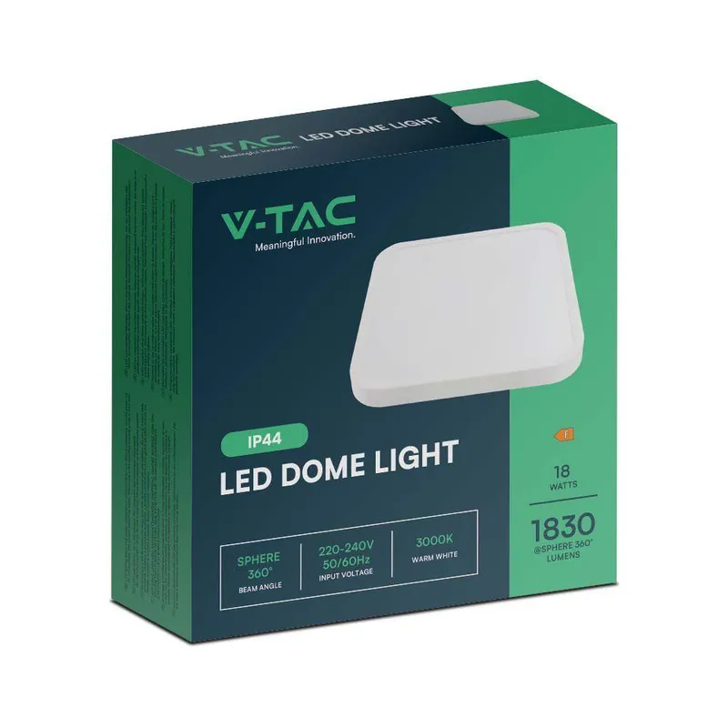 Oprawa Sufitowa Plafoniera V-TAC 18W LED Kwadrat 25x25cm Natynkowy IP44 VT-8618 6500K 1830LM - Biały