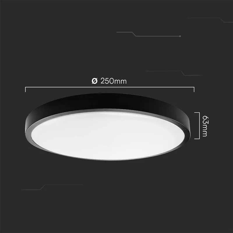Oprawa Sufitowa Plafoniera V-TAC 18W LED Okrągły 25cm Natynkowy IP44 VT-8618B 6500K 1830LM - Czarny
