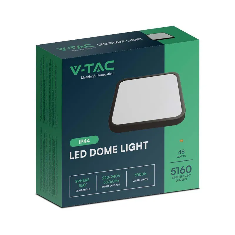 Oprawa Sufitowa Plafoniera V-TAC 48W LED Kwadrat 42x42cm Natynkowy IP44 VT-8630B 6500K 5160LM - Czarny