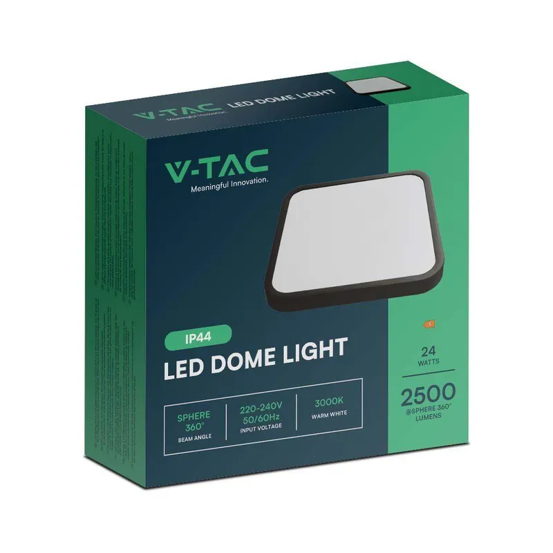 Oprawa Sufitowa Plafoniera V-TAC 24W LED Kwadrat 30x30cm Natynkowy IP44 VT-8624B 6500K 2500LM - Czarny
