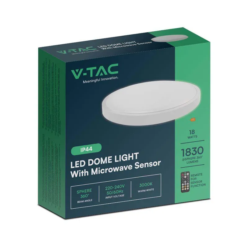 Oprawa Sufitowa Plafoniera V-TAC 18W LED Okrągły 29cm Natynkowy Pilot Czujnik Ruchu IP44 VT-8618S 6500K 1830LM - Biały