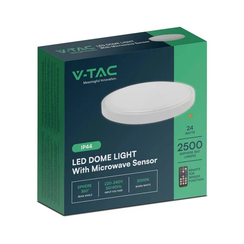 Oprawa Sufitowa Plafoniera V-TAC 24W LED Okrągły 35cm Natynkowy Pilot Czujnik Ruchu IP44 VT-8624S 3000K 2500LM - Biały