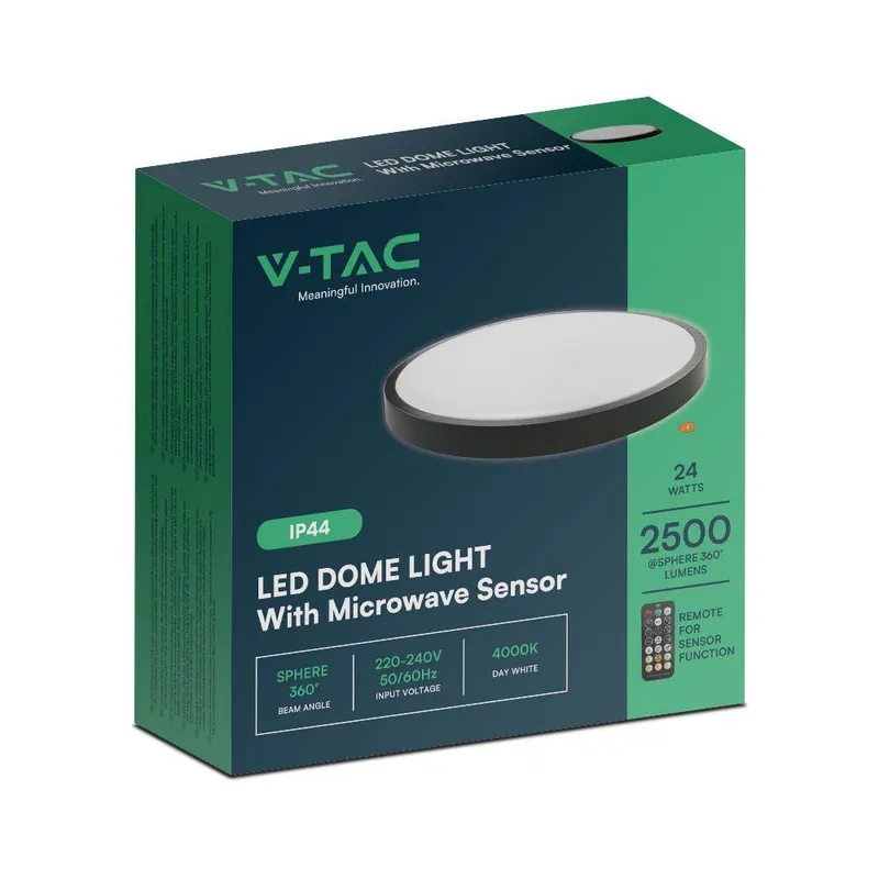 Oprawa Sufitowa Plafoniera V-TAC 24W LED Okrągły 35cm Natynkowy Pilot Czujnik Ruchu IP44 VT-8624S 4000K 2500LM - Czarny