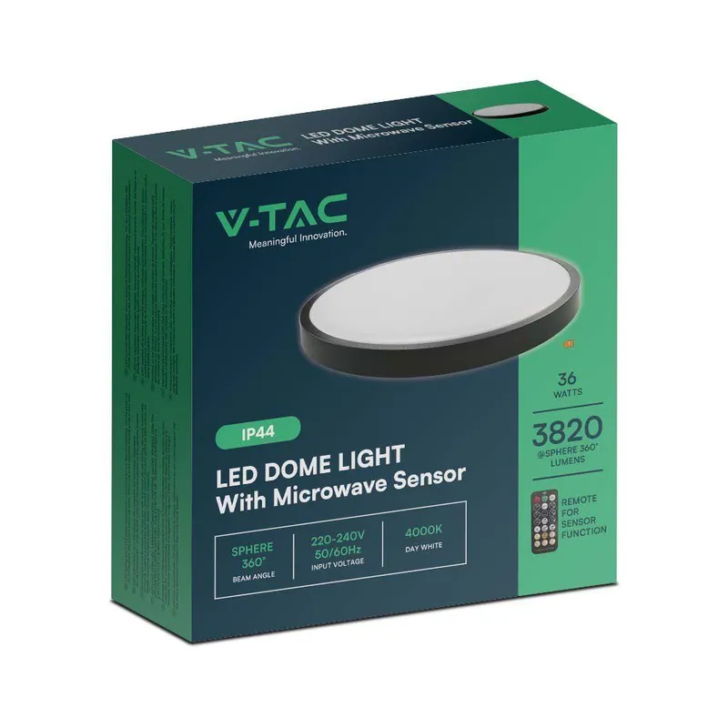 Oprawa Sufitowa Plafoniera V-TAC 36W LED Okrągły 42cm Natynkowy Pilot Czujnik Ruchu IP44 VT-8630S 4000K 3820LM - Czarny