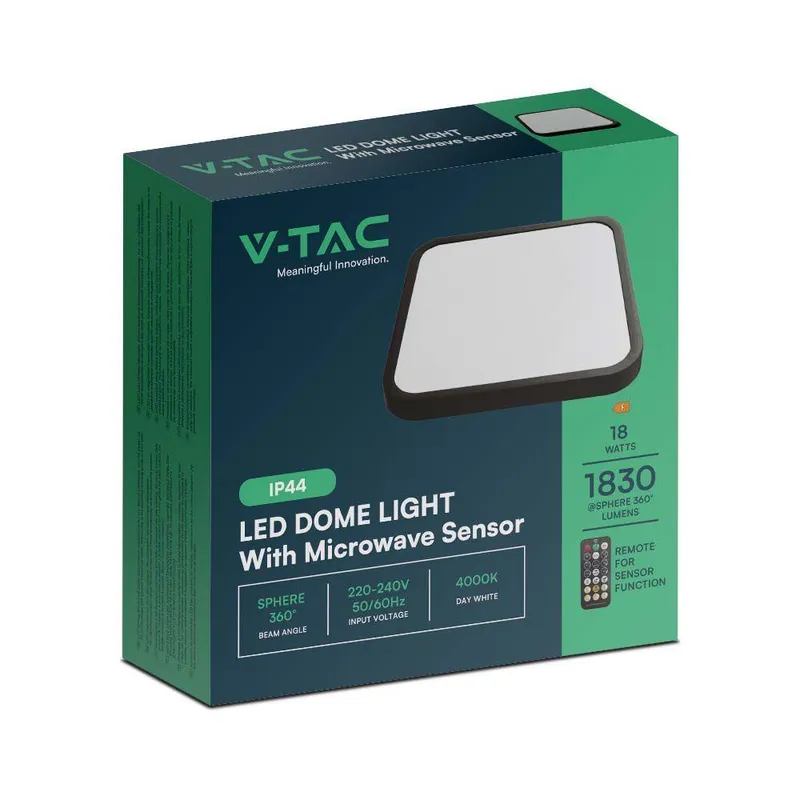 Oprawa Sufitowa Plafoniera V-TAC 18W LED Kwadrat 30x30cm Natynkowy Pilot Czujnik Ruchu IP44 VT-8618S 4000K 1830LM - Czarny