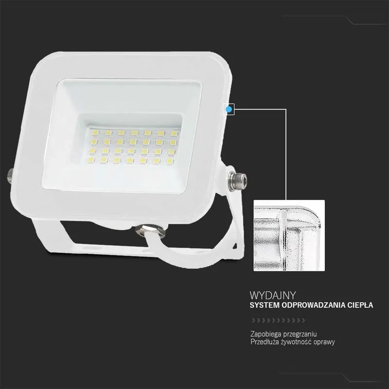 Naświetlacz LED V-TAC 30W SAMSUNG CHIP PRO-S VT-44030 6500K 2505LM 5 Lat Gwarancji - Biały