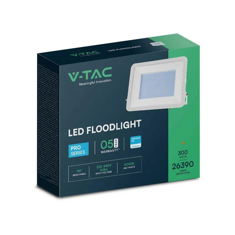 Naświetlacz LED V-TAC 300W SAMSUNG CHIP PRO-S VT-44300 6500K 26390LM 5 Lat Gwarancji - Biały