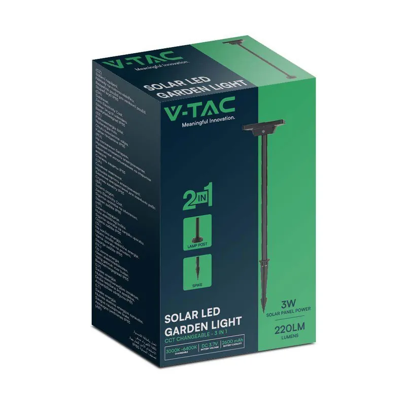 Słupek Ogrodowy Solarny V-TAC 2-FUNKCJE IP65 53cm VT-4102 3000K-6400K 220LM 3 Lata Gwarancji - Czarny