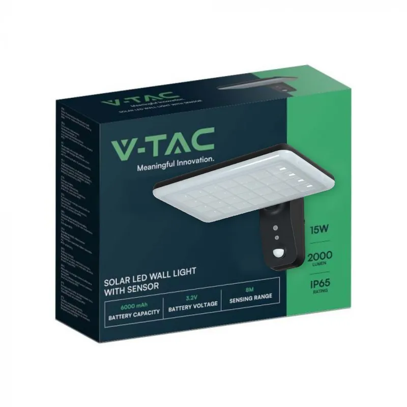 Kinkiet Ogrodowy Ścienny Solarny V-TAC 15W Czunik Ruchu CCT IP65 VT-414 4000K-6000K 2000LM - Czarny