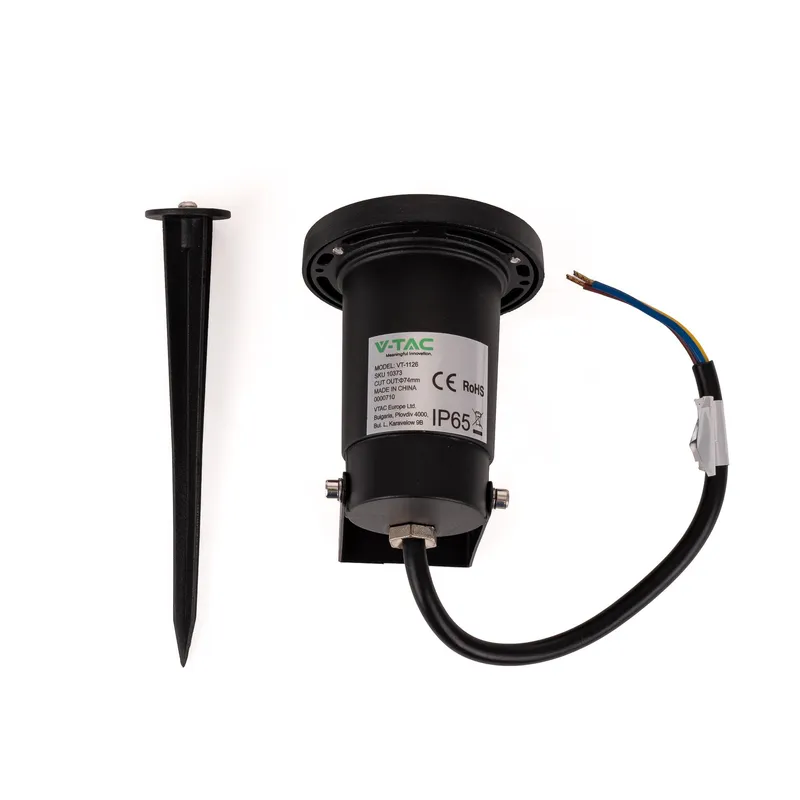 Oprawa Gruntowa Ogrodowa Wbijana Aluminium GU10 Z Daszkiem IP65 V-TAC VT-1126 3 Lata Gwarancji - Czarna