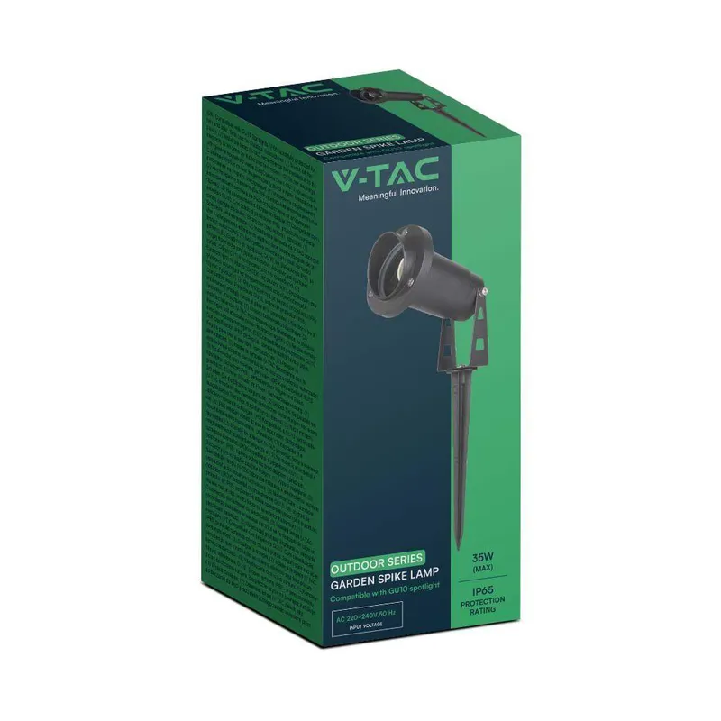 Oprawa Gruntowa Ogrodowa Wbijana Aluminium GU10 Z Daszkiem IP65 V-TAC VT-1126 3 Lata Gwarancji - Czarna