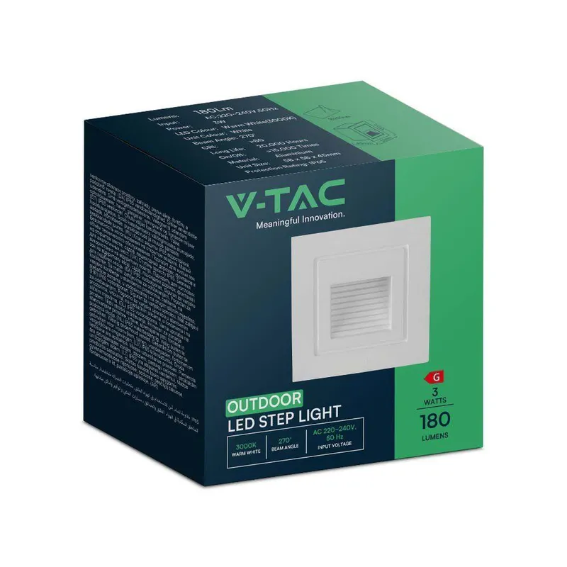 Oprawa Schodowa LED V-TAC 3W LED Kwadrat 230V VT-1128 3000K 180LM - Biała