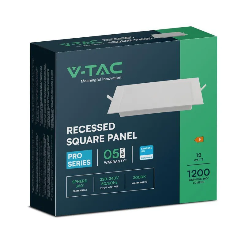 Panel Wpuszczany Downlight V-TAC 12W LED SAMSUNG CHIP Kwadrat 170x170mm VT-61012SQ-S 4000K 1200LM 5 Lat Gwarancji