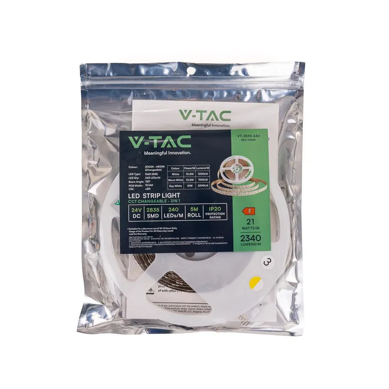Taśma LED V-TAC Podwójna SMD2835 CCT 3w1 240LED 24V 21W/M VT-2835 2700K-6500K 2340LM
