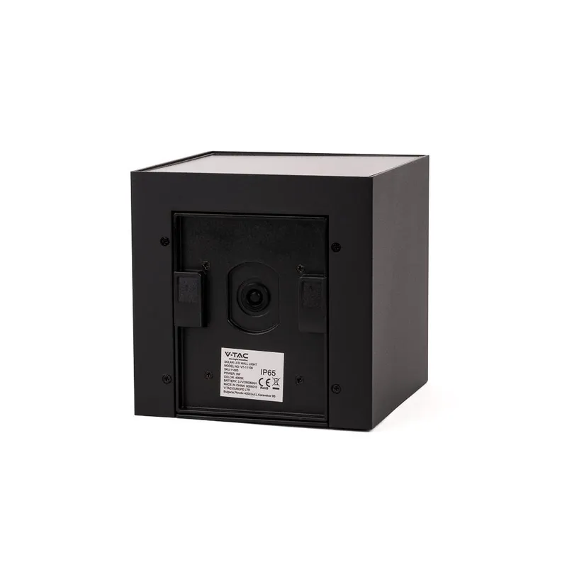 Oprawa Ścienna Solarna V-TAC 9W LED COB Regulowana Kostka 15x15cm IP65 VT-11109 3000K 860LM - Czarna