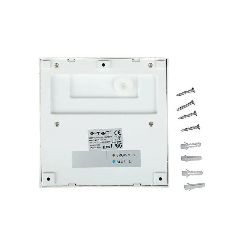 Oprawa Ścienna Elewacyjna 3W LED V-TAC Kwadrat 230V IP65 VT-1172-W-N 3000K 300LM - Biała