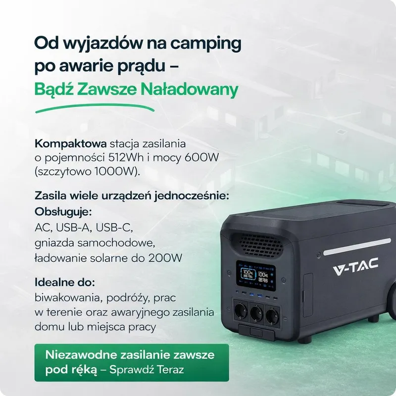 Przenośny Magazyn Energii, Stacja Zasilania, Powerbank V-TAC 600W 512WH LIFEPO4 UPS WIFI SR0KW6L-SG1-EU