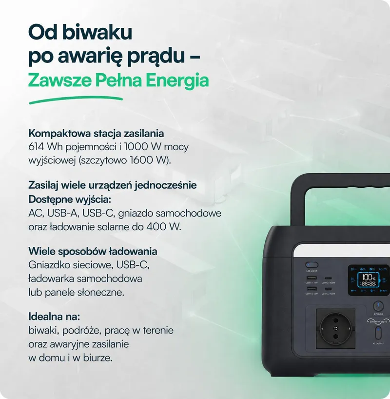Przenośny Magazyn Energii, Stacja Zasilania, Powerbank V-TAC 1000W 1024WH LIFEPO4 UPS WIFI SR1KW0L-SG1-EU