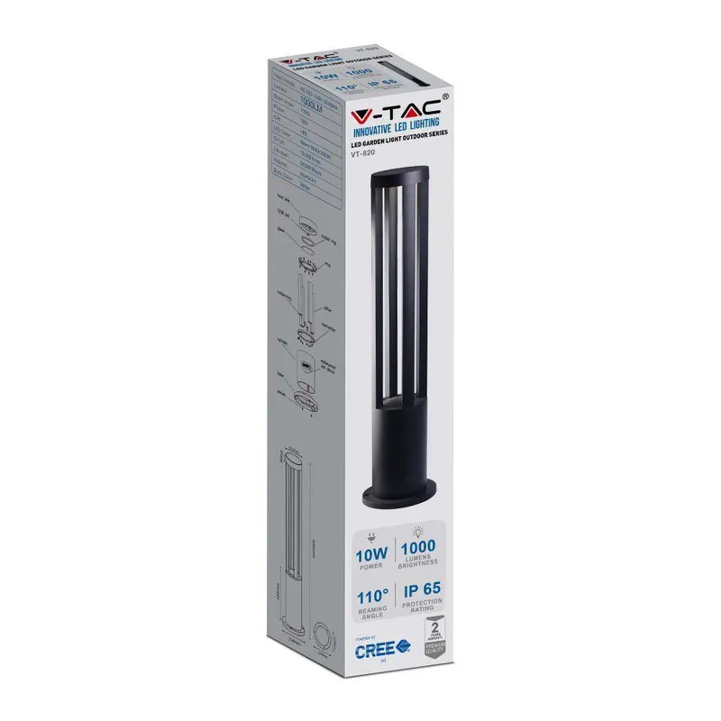 Słupek Ogrodowy V-TAC 10W LED IP65 80cm VT-820 6400K 1000LM - Czarny
