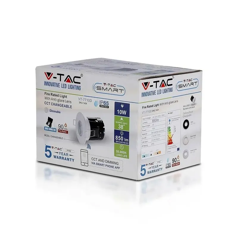 Oprawa LED V-TAC 10W Bluetooth Soczewka CCT Ściemnialna IP65 VT-7710D 2700K-6500K 850LM 5 Lat Gwarancji - Biała