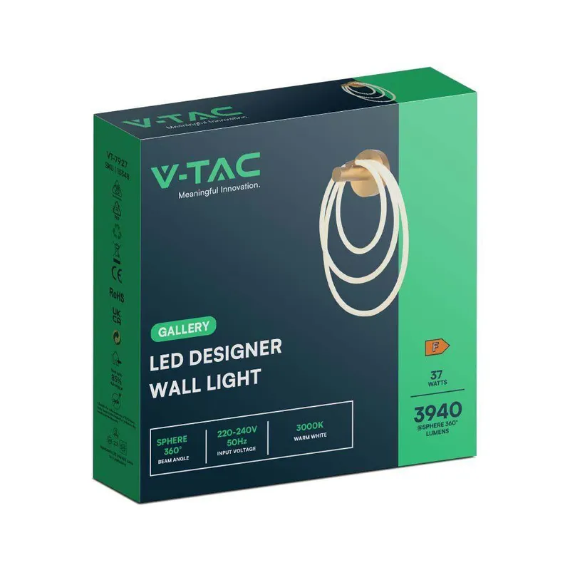 Oprawa Kinkiet Ścienny V-TAC 37W LED 34x46cm Złoty Mat VT-7927 3000K 3940LM