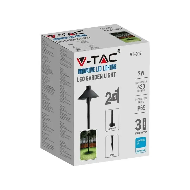 Słupek Ogrodowy V-TAC 7W SAMSUNG CHIP 2w1 VT-907 4000K 420LM 3 Lata Gwarancji - Czarny
