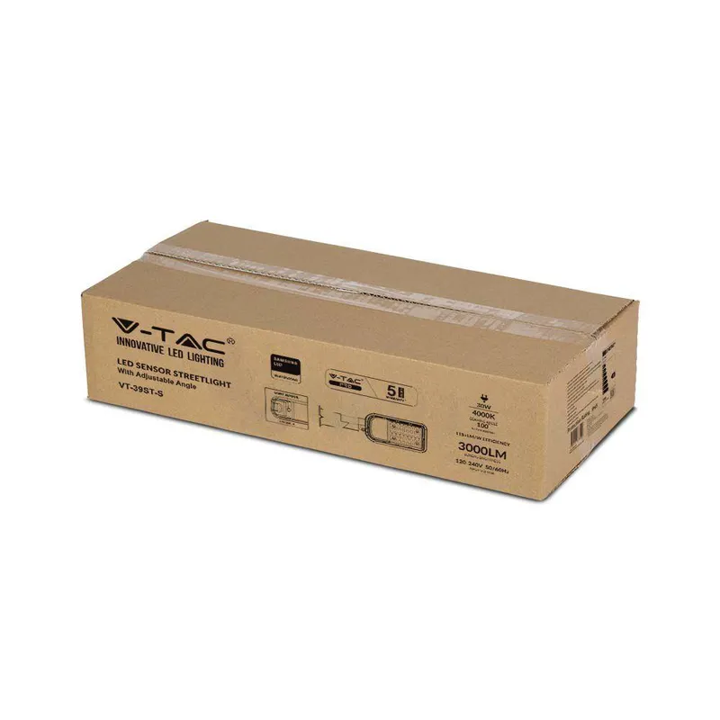 Oprawa Uliczna LED V-TAC SAMSUNG CHIP Z Regulacją I Czujnikiem Światła 30W 100LM/W VT-39ST-S 6500K 3000LM 5 Lat Gwarancji