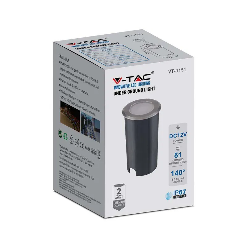 Oprawa Gruntowa Ogrodowa Najazdowa Podłogowa V-TAC 1W LED IP67 VT-1151 6400K 51LM - Srebrna