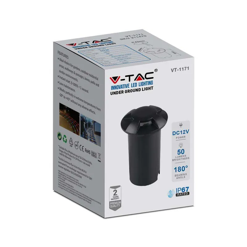 Oprawa Gruntowa Ogrodowa Najazdowa V-TAC 1W LED 4-STRONNA IP67 VT-1171 6400K 50LM - Czarna